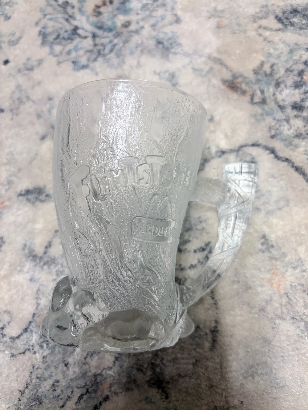 Vintage Flintstones Mammoth McDonald's Clear Textured Glass Mug Embossed Logo
